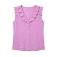 thumbnail image 5 of Women's Ruffle Trim Sleeveless Tank Top Summer Loose V Neck Plain Shirt Cute Boho Travel Tops Purple, 5 of 6