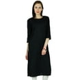 thumbnail image 1 of Bimba Women Black Rayon Kurta Kurti 3/4 Sleeve Formal Casual Tunic Blouse, 1 of 2
