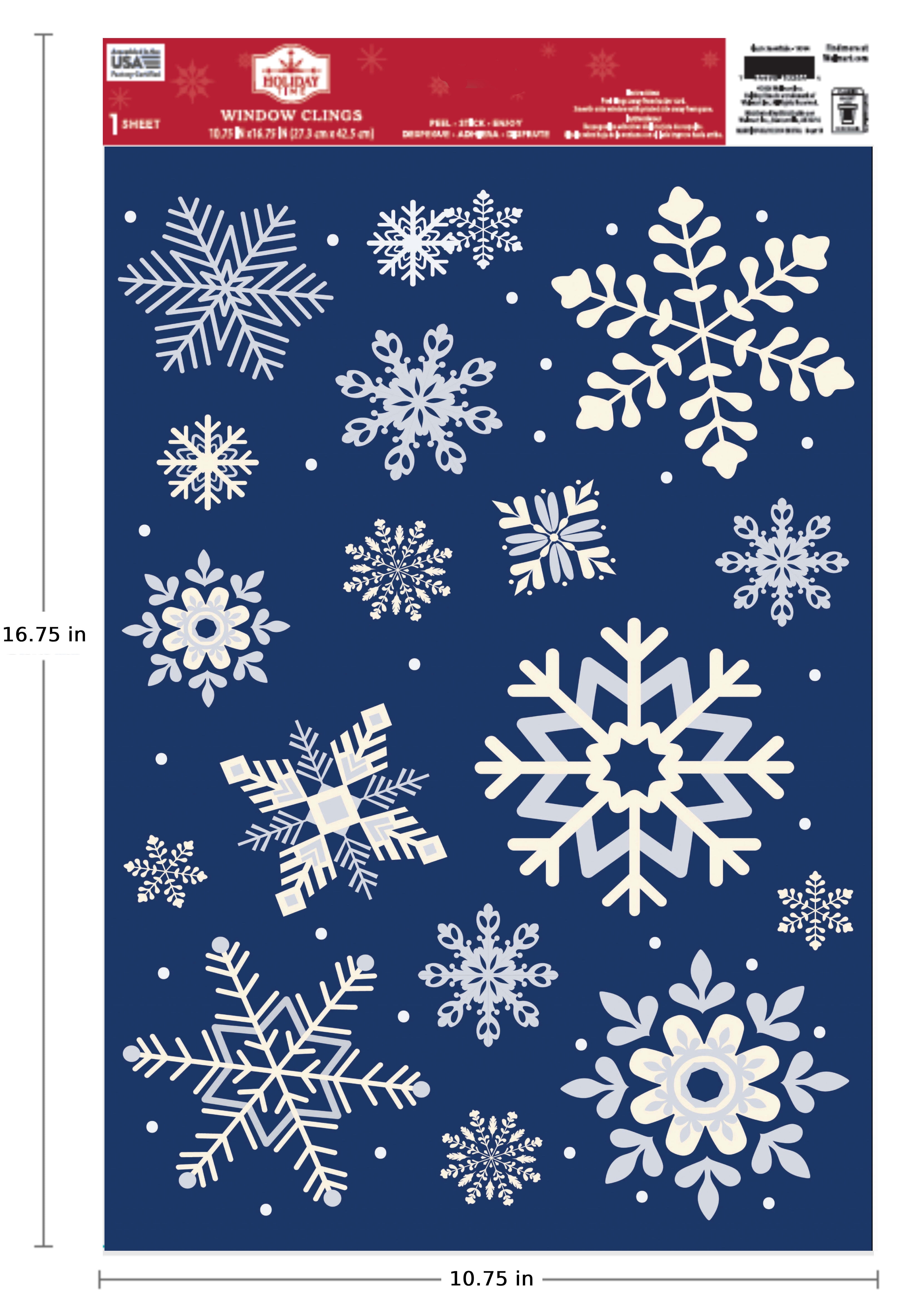 Holiday Time 1 Sheet Christmas Window Clings, Blue Snowflakes