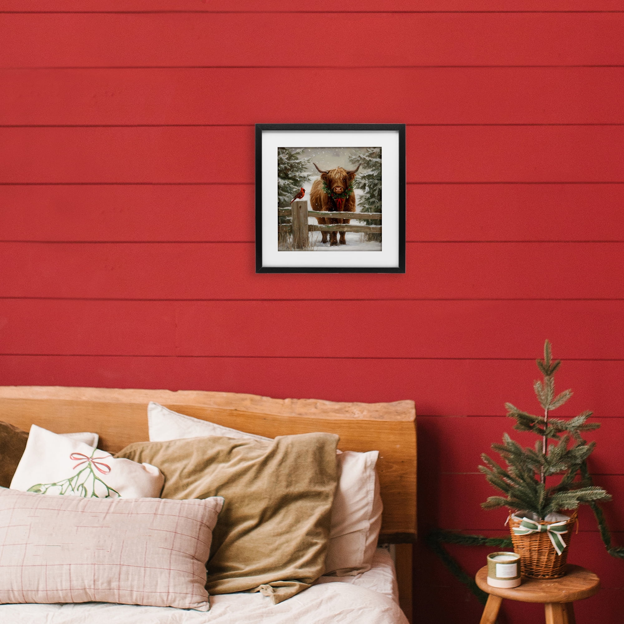 Stupell Industries Christmas Cow & Cardinal Black Framed Print Under Glass, design by Tina LeCour