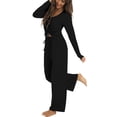 thumbnail image 2 of Jusfitsu Long Sleeve Pajama Sets for Women Soft Two Piece Sleepwear Drawstring V Neck Pjs Loose Fitted Loungewear PJ Sets, 2 of 6