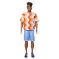 thumbnail image 1 of Barbie Fashionistas Ken Doll #220 with Behind-The-Ear Hearing Aids & Broad Body Wearing a Removable Orange Patterned Shirt, Shorts & Jelly Sandals, 1 of 5