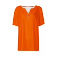 thumbnail image 3 of WIZUTIZ Plus Size Tops for Women Clearance Sales Cotton Soft T-shirt Solid Breathable Plus Size Short Sleeve Tshirts Flowy Ladies Blouse Ultra Soft Loose Fit Tee Fashion Vintage V-Neck Tops Orange M, 3 of 4
