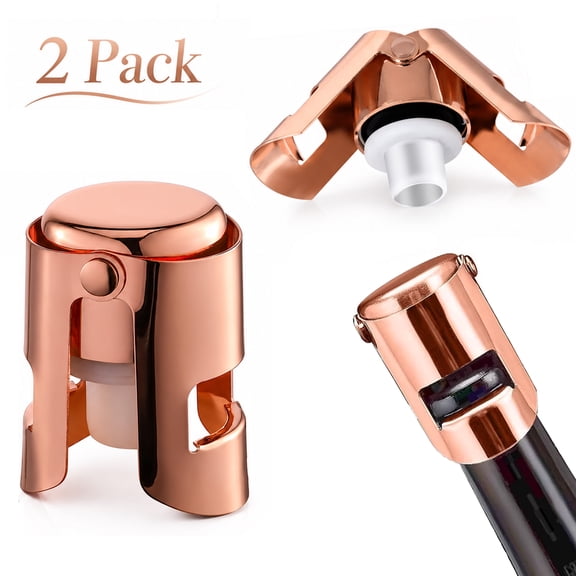 Deally Champagne Stopper Stainless Steel Sparkling Wine Saver with Food Grade Silicone Seal Preserves Bubbles for Champagne Rose Gold 2-Pack