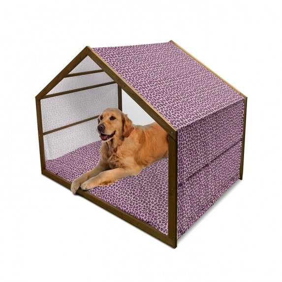 Jaguar Pet House, Animal Skin Pattern Ornamental Doodle Style Design, Outdoor & Indoor Portable Dog Kennel with Pillow and Cover, 5 Sizes, Pale Pink Magenta Black, by Ambesonne