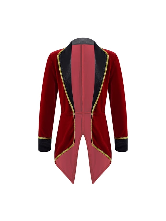 Kids Girls Circus Ring Master Tuxedo Coat Long Sleeve Tailcoat Jacket Halloween Fancy Outfit Burgundy 4
