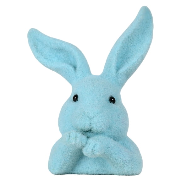 THHEIC Fuzzy Flocked Bunny Easter Spring Decor Furry Covered Rabbits Figurines Statue Garden Artificial Animal Moss Sculpture for Indoor Table Home Kitchen Shelf Decor