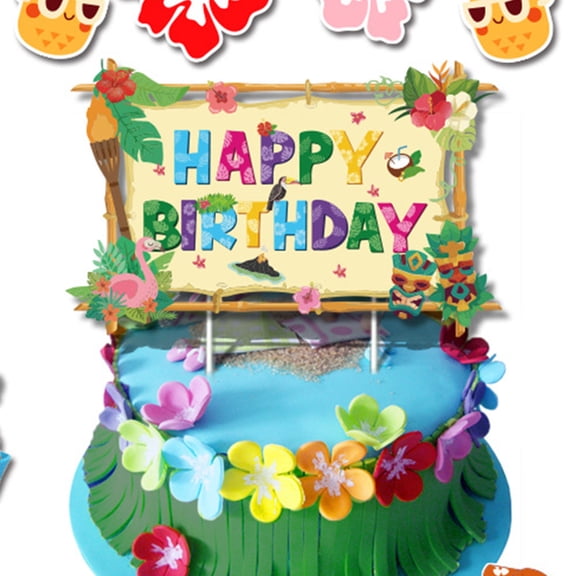 Hawaiian Luau Birthday Party Decoration Set with Cupcake Toppers, Banners, and Tropical Themed Supplies