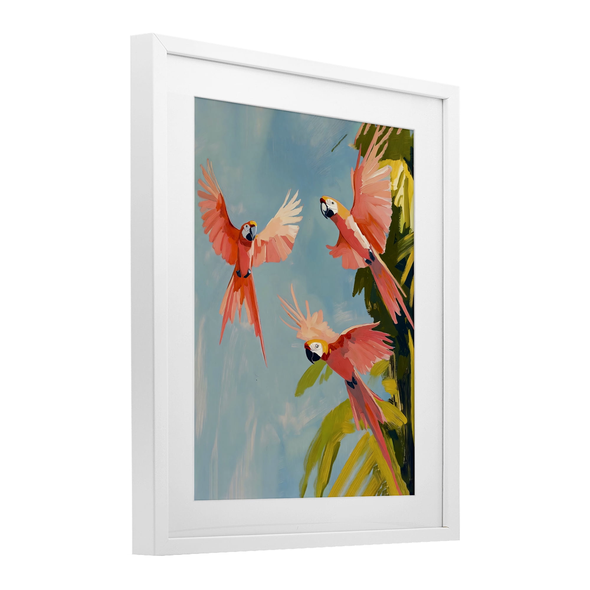 Stupell Industries Botanical Parrots in Flight White Framed Print Under Glass, design by The Prints Vibe