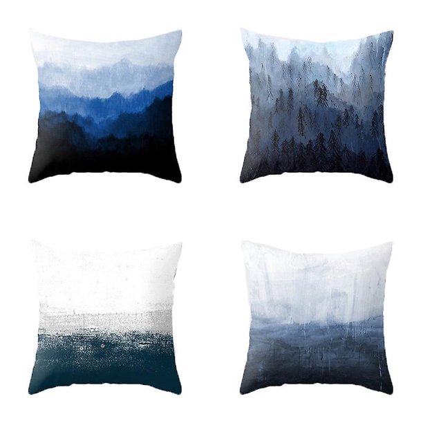 4 fundas de cojín de tinta de acuarela, funda de almohada, funda de almohada cuadrada decorativa para el hogar, sofá, dormitorio, coche D