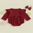 thumbnail image 3 of Infant Baby Girl Boy Rompers Newborn Long Sleeve Jumpsuits Bodysuits with Headband Set, 3 of 7