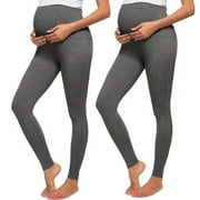 Everyday Seamless Maternity Leggings Over The Belly with Pants Extenders Workout Pants , 2pcs GREY L