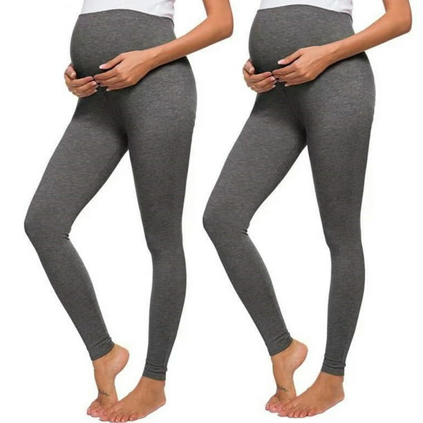 Leggings de Maternité Sans Couture au Quotidien sur le Ventre avec des Pantalons Extendeurs Pantalon d'Entraînement, 2pcs Gris XL