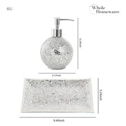 whole housewares bathroom accessories set, 4-piece glass mosaic bath accessory completes with lotion dispenser/soap pump, cotton jar, vanity tray, toothbrush holder (silver)