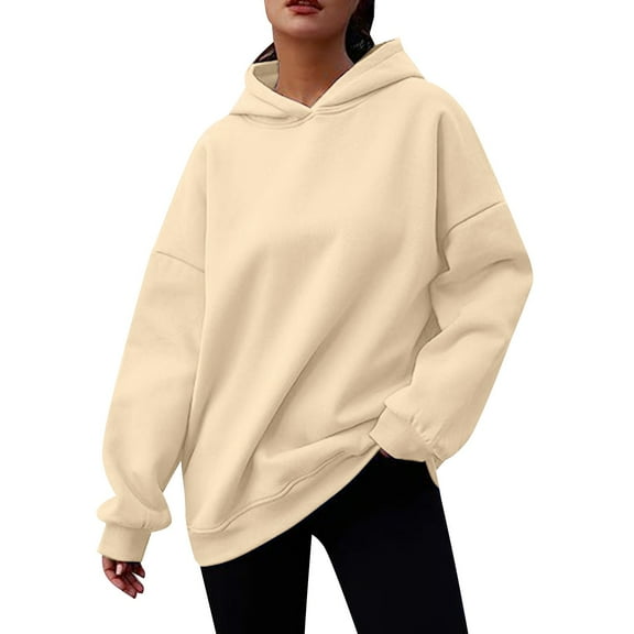 Baqcunre Womens Hoodies Women's Hoodie Hoodie Sweatshirt Casual Long Sleeved Jumper Women Sweatshirt Womens Fall Tops Beige L