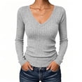 thumbnail image 6 of yillto Womens Basic Tops Ribbed Long Sleeve Shirts Slim Layered Tops V Neck Stretchy Lightweight Sweater, 6 of 8