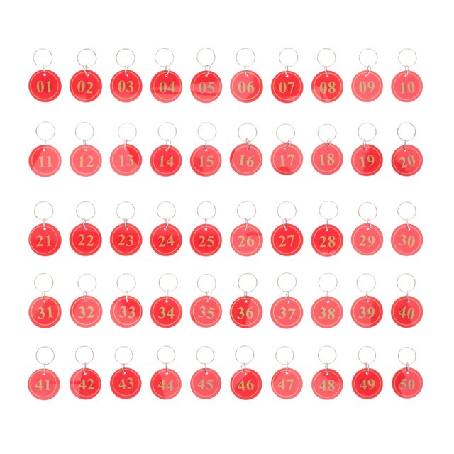 50 Pcs Étiquettes Numérotées Multifonctions avec Anneau pour la Natation (Rouge)