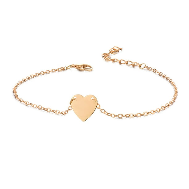 EeaseMX Tobillera de playa para mujer, cadena de moda dorada con forma de corazón y melocotón, joyería decorativa para niñas (dorada)