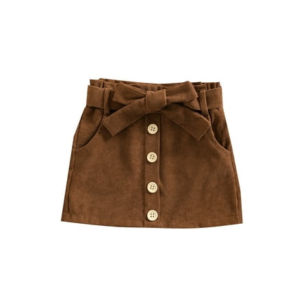 

Toddler Baby Girl Basic Plain Corduroy Button Skirt Casual Mini Skirts with Belt