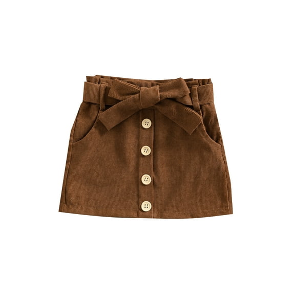 Kiapeise Toddler Baby Girls Corduroy Skirts High Waist Button Down Mini A-line Skirts with Belt