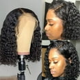 thumbnail image 3 of Luniquz 14 Inch Short Bob Wigs Deep Wave Lace Frontal Human Hair Wigs Brazilian Virgin Human Hair Wigs for Black Women Glueless Pre Plucked with Baby Hair Natural Black 150% Density, 3 of 9