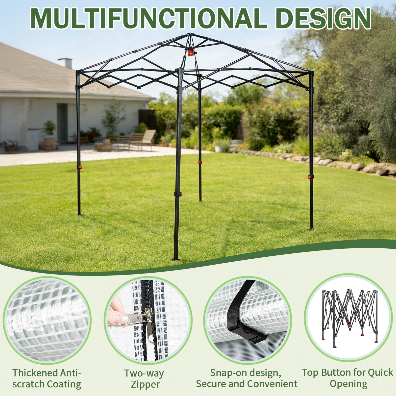 Ktaxon Pop Up Greenhouse Tent, 6x8ft Instant Walk-in Design with White Weatherproof PE Cover