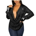 thumbnail image 2 of Aboser Sequin Tops for Women Evening Party Dressy Blouse Sexy Deep V Shirts Sparkle Long Sleeve Shirt Cocktail Night Shimmer Glitter Blouses, 2 of 6