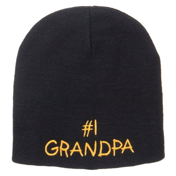 Number 1 Grandpa Embroidered Short Beanie - Black OSFM