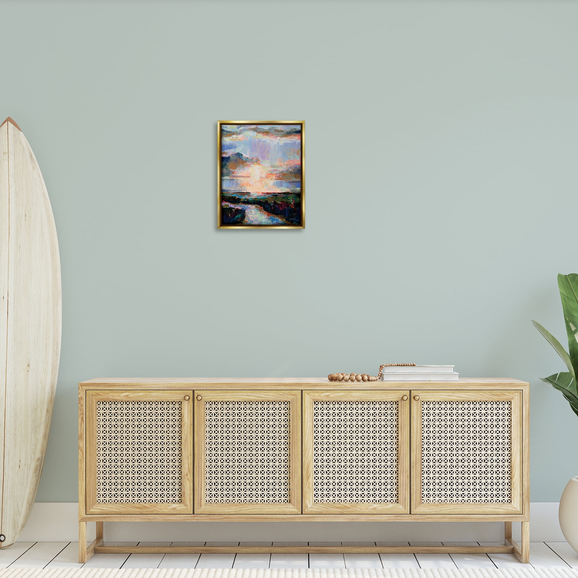 Stupell Industries Sunlit Tide Abstract Abstract Painting Gold Floater Framed Canvas Art Print Wall Art, 17 x 21