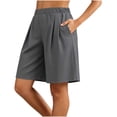 thumbnail image 5 of Vivianyo HD Women's Elastic Waist Pleated Knee Length Shorts, Straight Leg Solid Casual Mid Short Bottoms for Women, Women's Gray, Sizes S-2XL, 5 of 5