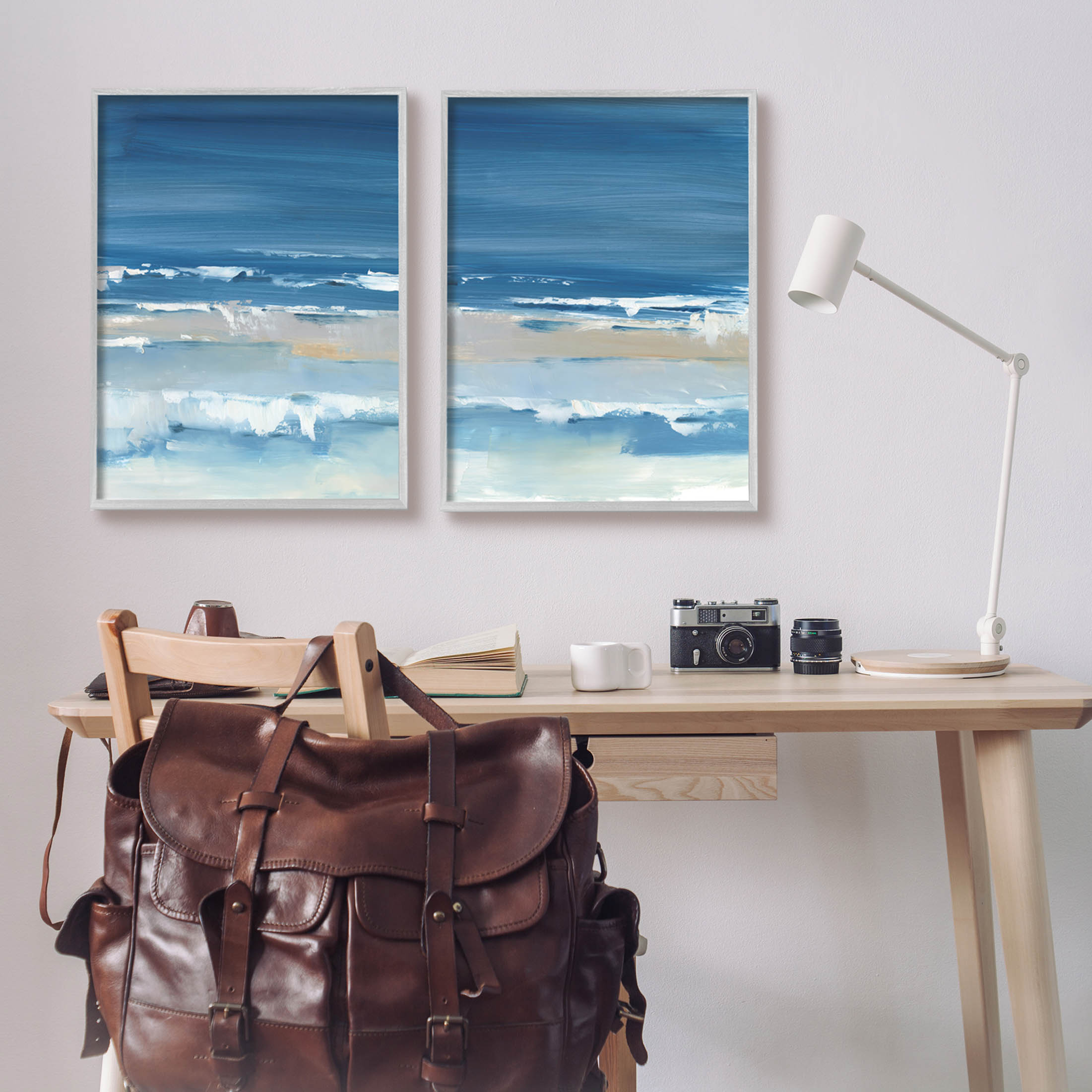 Stupell Industries Crashing Beach Wave Shore Painting Gray Framed Art Print Wall Art, Set of 2, Design by Ethan Harper
