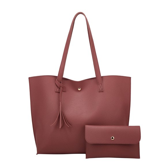 AUDeals Women Pebbled PU Leather Tote Bag, Solid Color Minimalist Shoulder Purse, Large Capacity Tassel Handbag for Daily Travel Commute