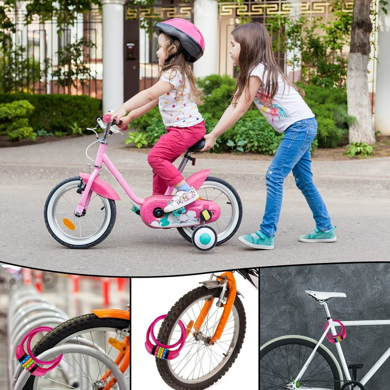 Bike Lock Cable. Bicycle Cable Lock with 5 Digit Combination Alloy Lock Head. Resettable Combination Kids Bike Cable Lock. 2 Ft x 1 2 in Rose Red