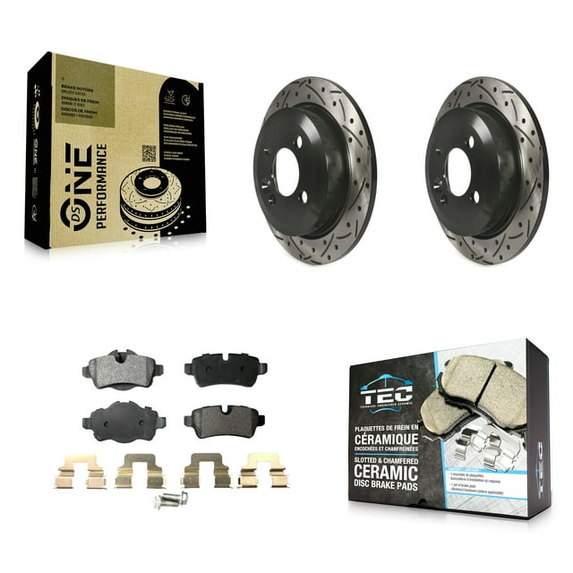 Transit Auto Rear Coated Drilled Slotted Disc Brake Rotors and Ceramic Pads Kit for Car Mini Cooper KDT-100515