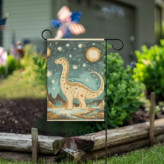 Yayeee Garden Flag 12" x 18" Double Sided Outdoor Yard Lawn Holiday Decorations, Dinosaur with Stars