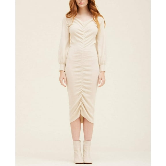 SHIRRED SWEATER MIDI DRESS