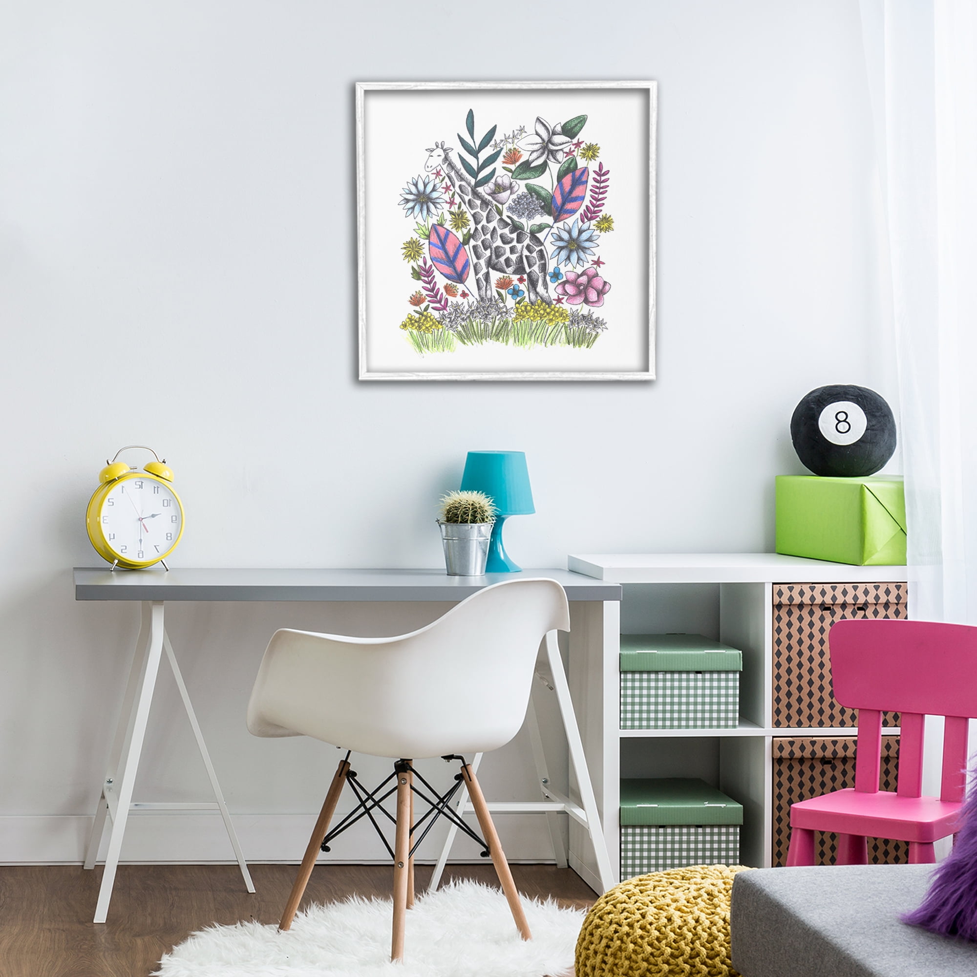 Giraffe in Midst of Flowers White Framed Giclee Art, design by Cecilia Battaini