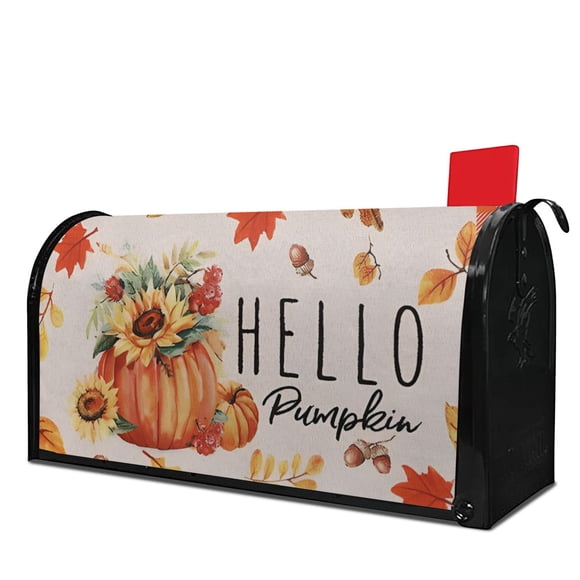 Autumn Hello Pumpkin Post Letter Box Cover Fall Thanksgiving Garden Mailbox Covers Size 21X25.5 Inch Letter Box Covers Decoration for Outside Happy Fall Harvest Thanksgiving Day