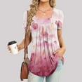 thumbnail image 2 of Sodopo Women's Floral Printed Short Sleeve T-Shirt Square Neck Summer Tops Pleated Shirts Casual Blouses Flowy Tunic Blouse Tops, 2 of 5
