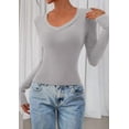thumbnail image 4 of PRETTYGARDEN Womens Long Sleeve T Shirts Fall Trendy Deep V Neck Slim Fit Basic Crop Tops Casual Going Out Top, 4 of 10