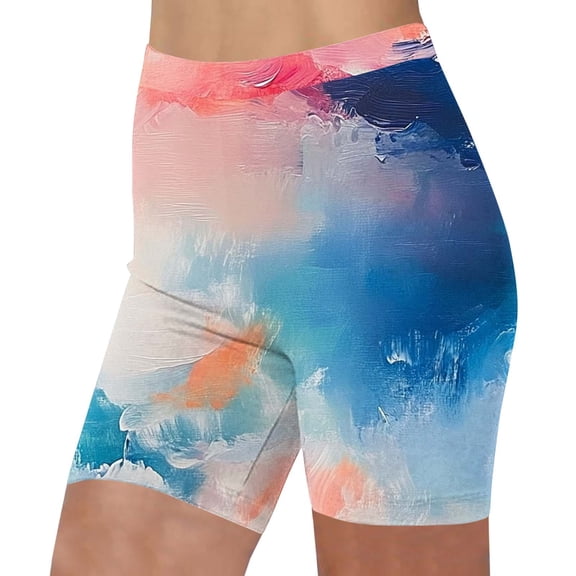 LVHAOGJOB High Waist Shorts for Women Workout Summer Yoga Shorts Multicolor Graphic Spandex Womens Plus Size