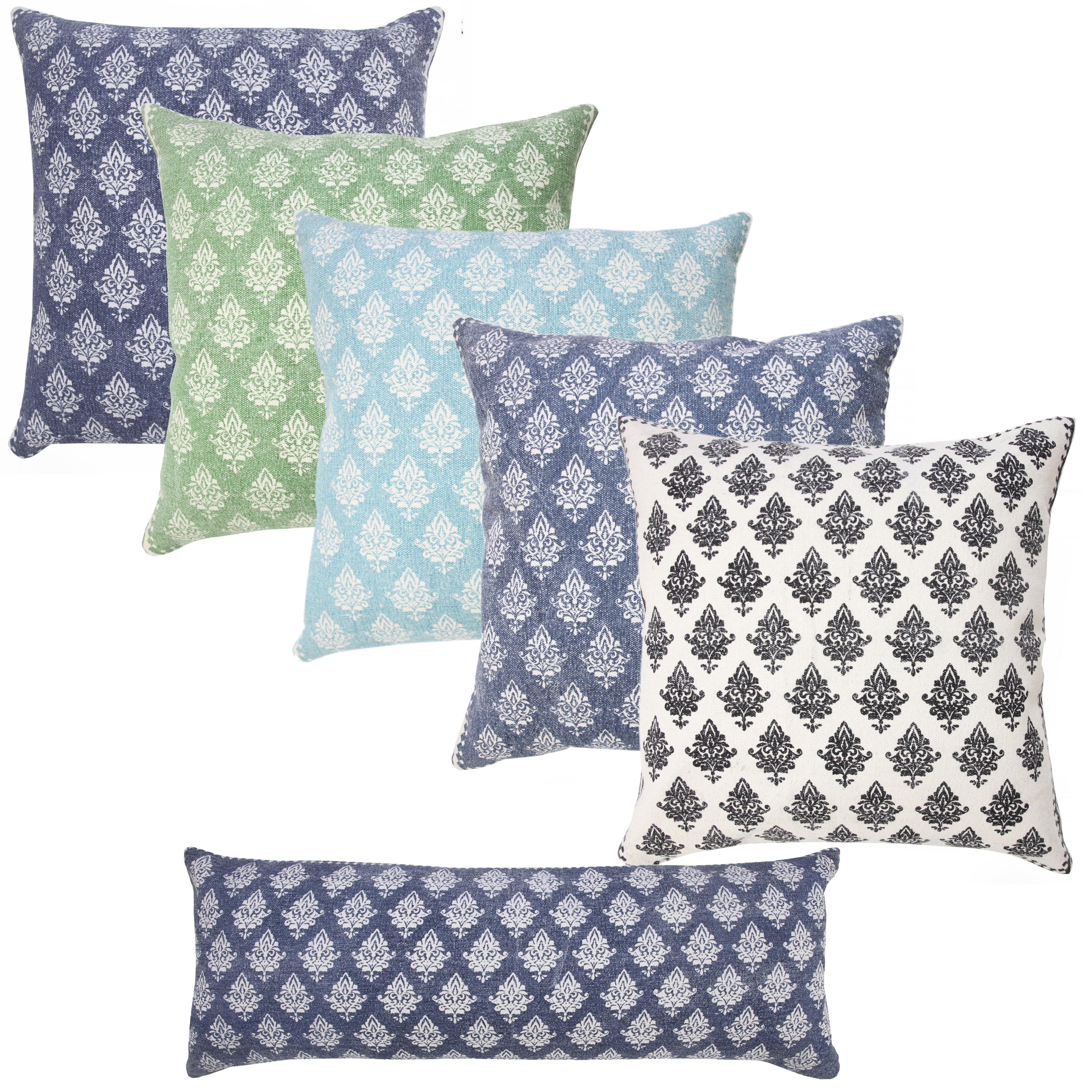 Elm & Oak Grace 20" x 20" Light Blue/White Damask Cotton Adult Decorative Throw Pillow