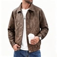 thumbnail image 2 of LYSMORA 2026 Men's Lapel Vintage Washed Faux Leather Bomber Jacket, Snap Button Zip Front Elastic Hem Oversized Loose Fit Windproof Motorcycle Street Casual Outerwear, 2 of 5