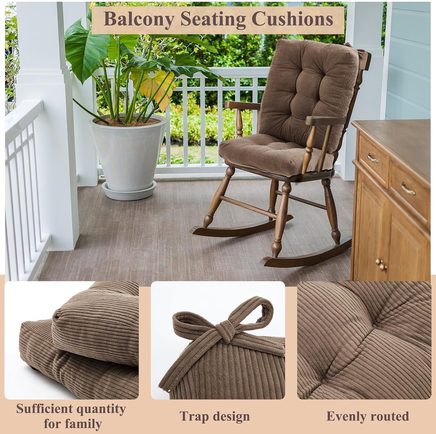 4 Set Outdoor Patio Chair Cushions Corduroy Seat High Back Tufted Pillow Replacement Rocking Patio Chair Pads for Outdoor Indoor Home Office(Grayish Brown)