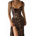 thumbnail image 3 of Women's Leopard Print Side-Slit Spaghetti Strap Halter Long Dress S (Beach Vacation Outfits Women), 3 of 7