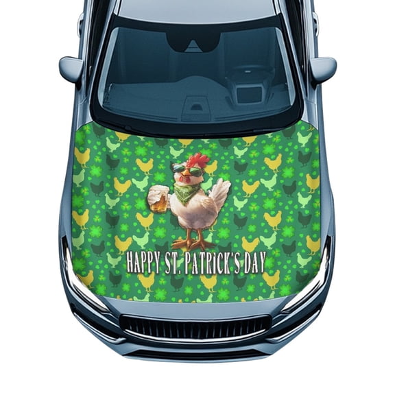 XYZCANDO Clover and Rooster Pattern Car Hood Cover for Trucks Sedans Van, Waterproof Stretch Fabric Washable Car Hood Cover Protector