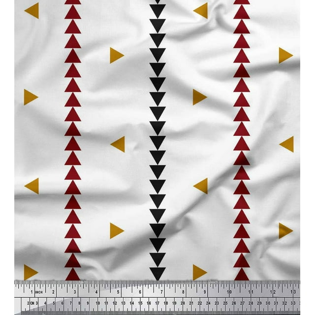 Soimoi Gold Rayon Fabric Geometric Triangle & Jamdani Decor Fabric Printed Yard 56 Inch Wide
