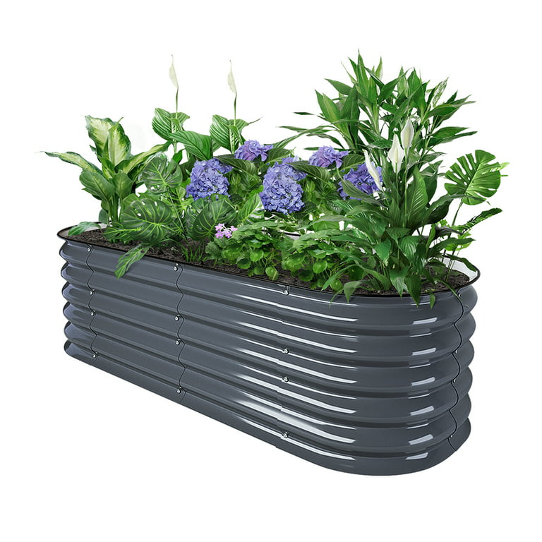 Vegega 17 Inch Tall 5 X2 Metal Corrugated Raised Garden Bed Kit Planter Box For Vegetables Flowers Herbs Grey 4in1 Size 60 X 24 4 In 1