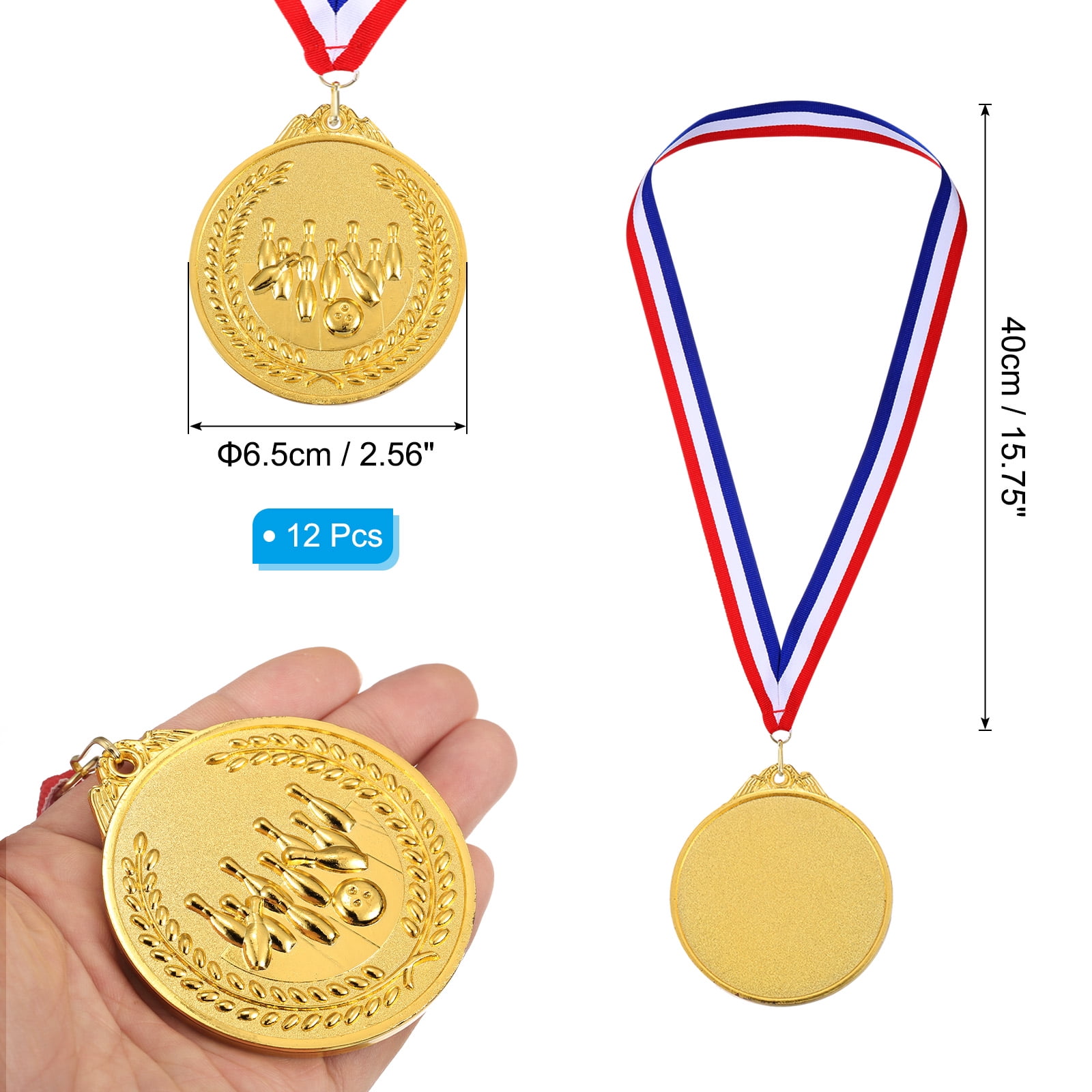 Uxcell Bowling Prize Award Medal Tournament Winner Medallion for Competition Party Favors, Gold Tone 12 Pack
