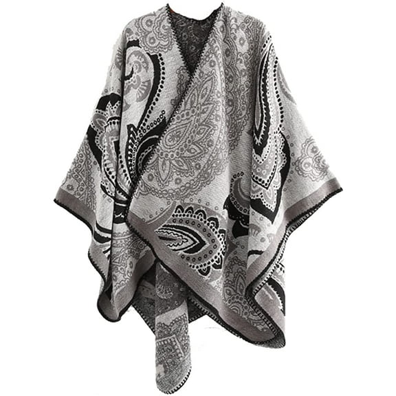 CoCopeaunt Women Patterned Shawl Wrapes Open Front Poncho Sweater Cardigan Blanket Warm Soft Scarf